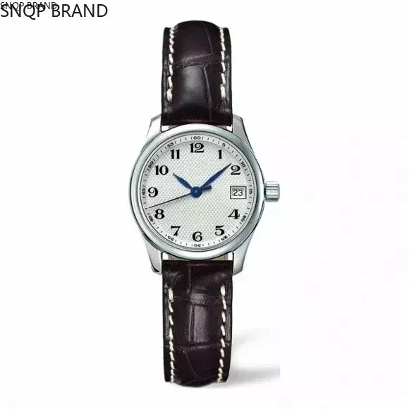 Luxo Feminino Quartz Watch, pulseira de aço inoxidável, diamantes azuis Dial, calendário, couro preto, novo