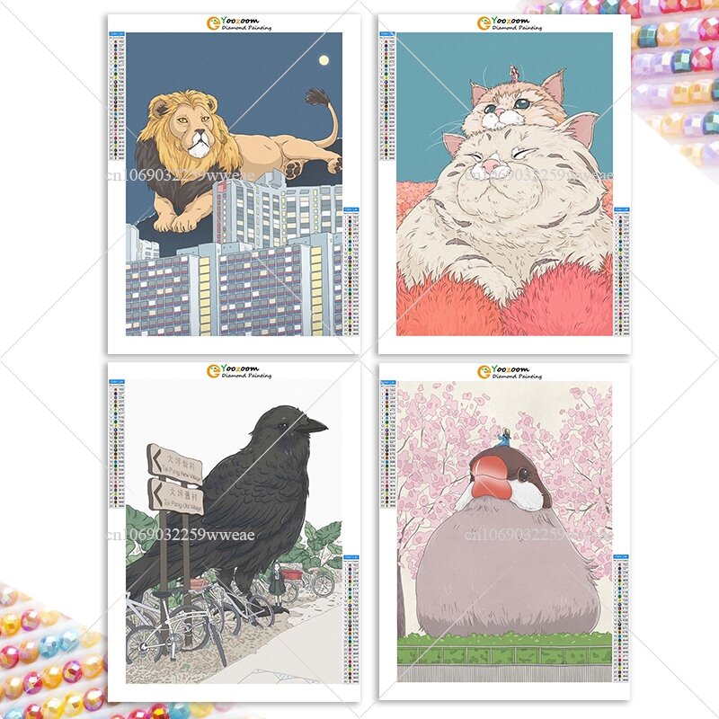 5D DIY 다채로운 다이아몬드 페인팅 만화 도시 동물 자수, 귀여운 동물 프린트, 모자이크 아트, 어린이 방 벽 장식 선물