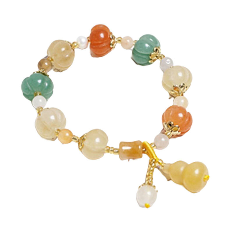Xiangji Temple Same Style Gold Silk Jade Beads Hand Natural Color Jade Multi Treasure Gourd Hand Chain Hangzhou Prayer Gift