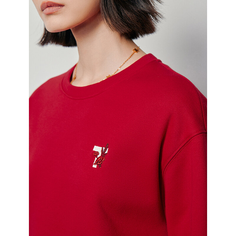 Toyouth-Sudadera de lana para mujer, suéter holgado de manga larga con cuello redondo y bordado exquisito, ropa informal y elegante, color rojo, 2024