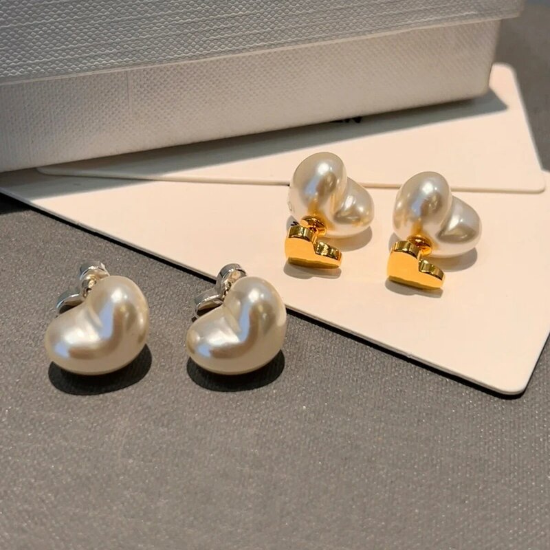 Fashion Europe Brand Designer Pearl Gold Silver Heart Exquisite Earring Women Luxury Jewelry Gift Trend