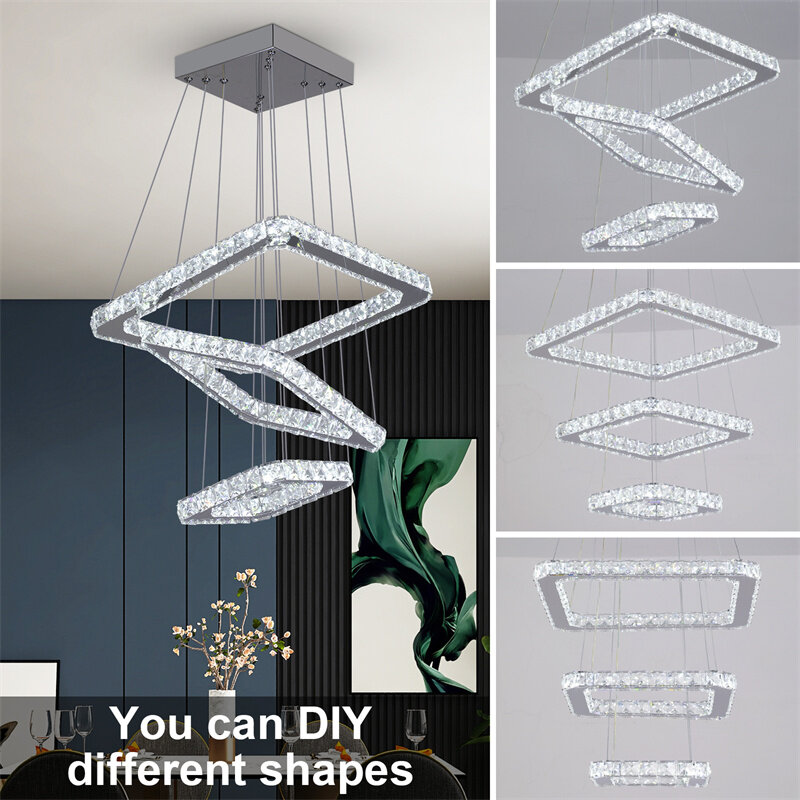 Plafonnier LED suspendu en cristal K9, design moderne, éclairage d'intérieur, luminaire décoratif de plafond, idéal pour un salon ou une cuisine