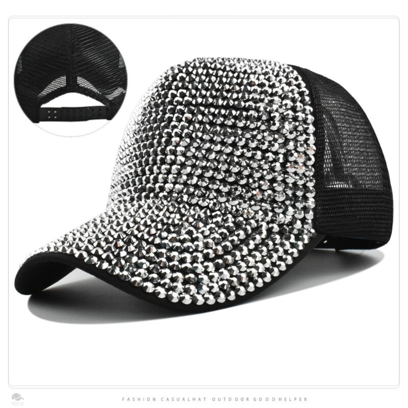 Gorras de béisbol con diamantes de imitación ajustables para mujer y niña, sombreros de béisbol transpirables de lujo para deportes al aire libre, protector solar de algodón