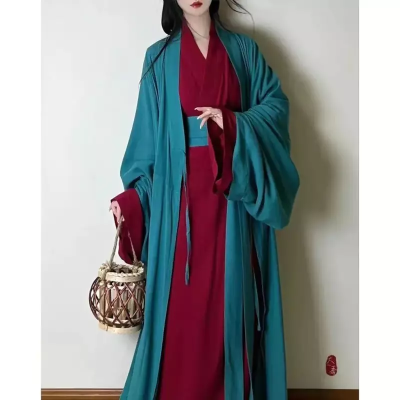 Robe Hanfu traditionnelle chinoise pour femme, costume de cosplay de la dynastie Song, robe rouge verte, prairie, chinois, 2023