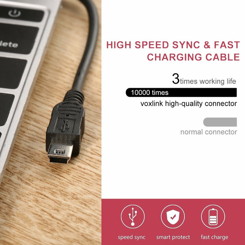 Kabel Pengisi Daya Kecepatan Tinggi 80Cm USB 2.0 Pria A Ke Mini B 5-Pin untuk Kamera Digital Kabel Pengisi Daya Data USB Dapat Ditukar Hitam