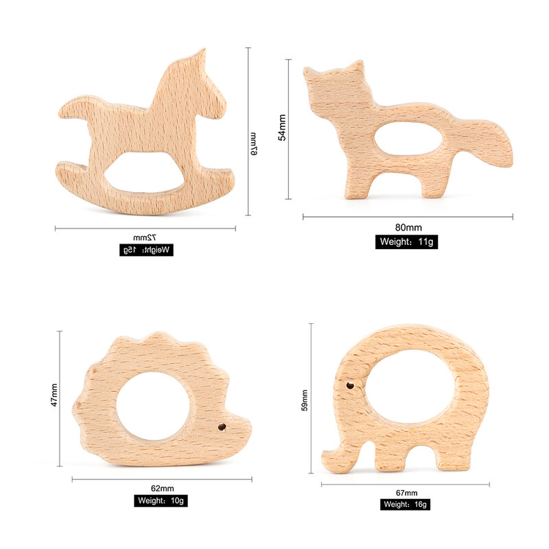1pc Wooden Teether Animal Cartoon DIY Molar Rod Toys Wood Necklace Pendant Food Grade Beech Wood Teething Baby Teether