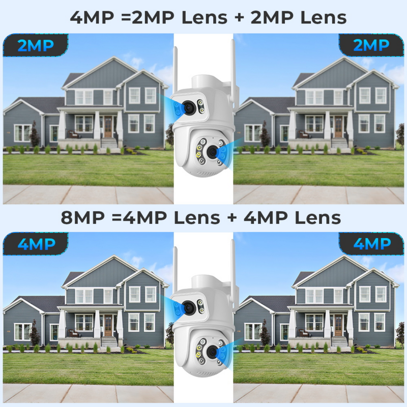 HAMROL-Câmera de vigilância ao ar livre, lente dupla, câmera PTZ, tela dupla, visão noturna, 4MP, 8MP WiFi, novo, aplicativo ICSEE, 2MP, H.265
