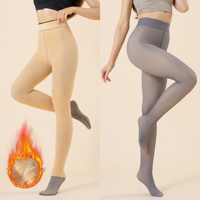 2024 Women One Line Gear Fleece Tights Warm Winter Sexy Fashion Pantyhose New Translucent Stockings Thermal Elasticity Leggings