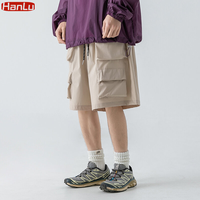 2023 Summer New Japanese Style Large Size Pocket Cargo Shorts Men Loose Knee Length Pants Hip Hop Streetwear Male Short Trousers