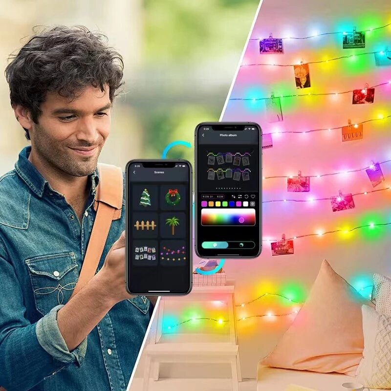 20M inteligentna kontrola aplikacji bajkowe oświetlenie zewnętrzne RGB Bluetooth łańcuch lampek choinkowych USB Garland światło na wesele świąteczne dekoracje