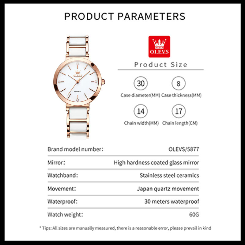 OLEVS Quartz Watches for Women Replica of Famous Brands Women's Watches Luxury Ceramics Strap Waterproof Ladies Wristwatch Reloj
