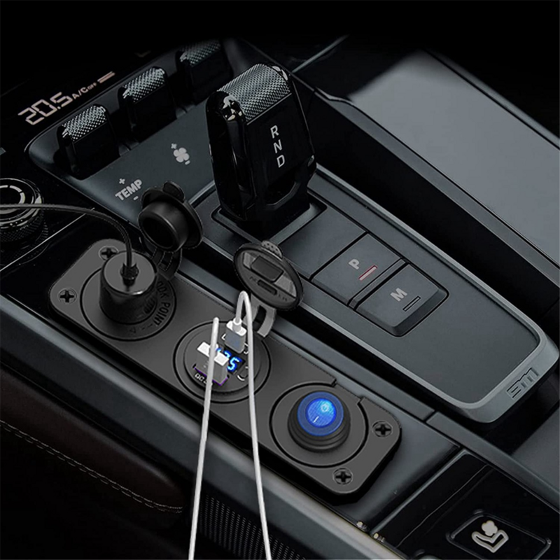 شاحن سيارة USB مع مفتاح ، لوحة ولاعة السجائر ، مقبس ولاعة للسيارة ، قارب ، RV ، PD3.0 ، QC3.0 ، 12V ، 24V ، W