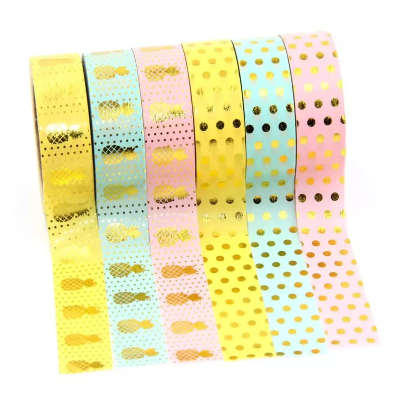 Lote de cinta adhesiva decorativa, cinta Washi japonesa con estampado dorado de Piña y Fruta, herramientas de álbum de recortes, 1x15mm, 15mm x 10m, novedad