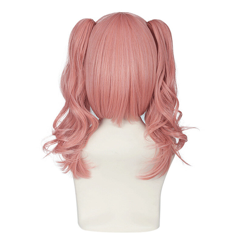 Wig merah muda dengan 2 ekor kuda Cosplay Wig Anime pesta sintetis tahan panas serat hadiah ulang tahun rambut anak perempuan
