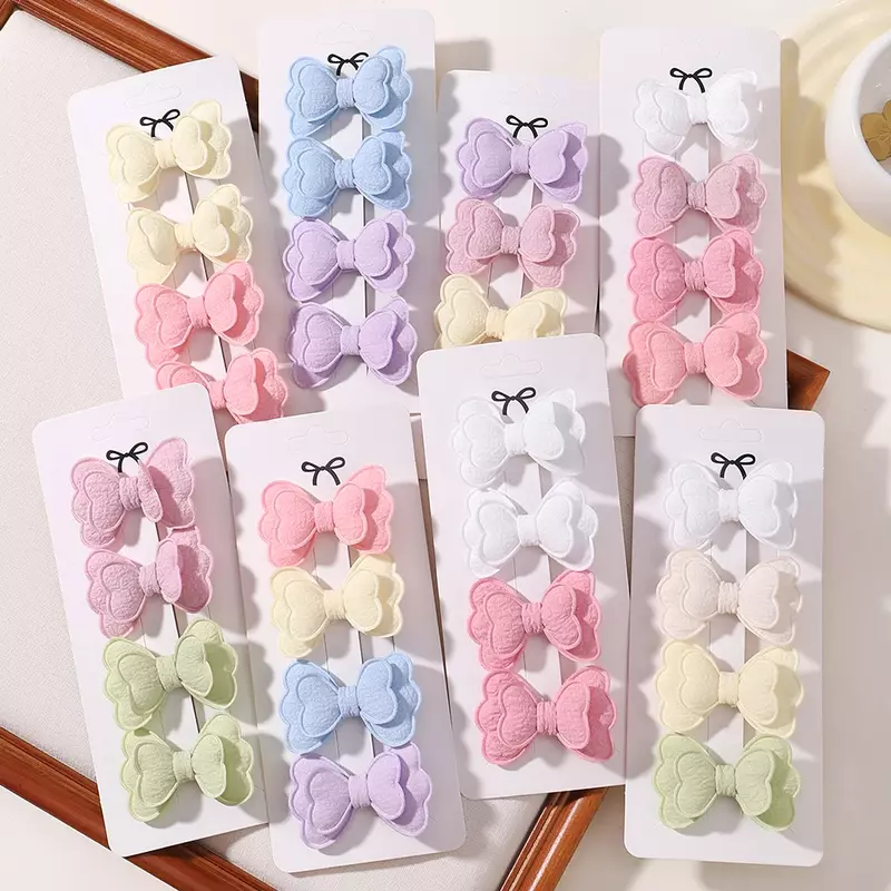 4Pcs/set Candy Colored Hair Clip Set for Girls Double Layered Bow Cute Bangs Hair Pin Cotton Safe Children's Hair Accessories