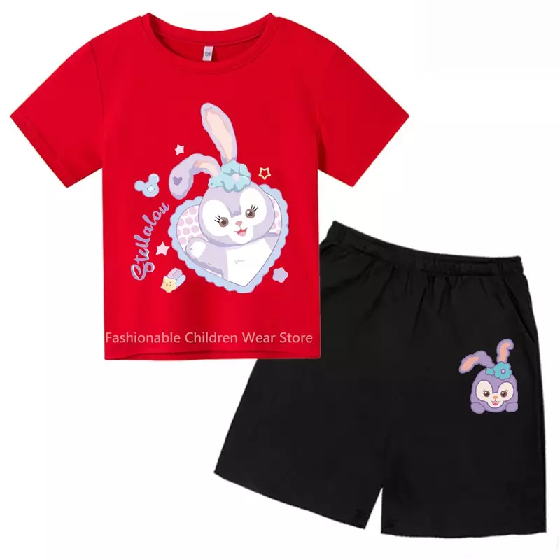 เสื้อยืดและกางเกงขาสั้นลายกระต่ายบัลเลต์ดิสนีย์ Star Dai Lou-ชุดเสื้อผ้าฝ้ายสำหรับเด็กฤดูร้อน MODE Korea กลางแจ้งลำลอง