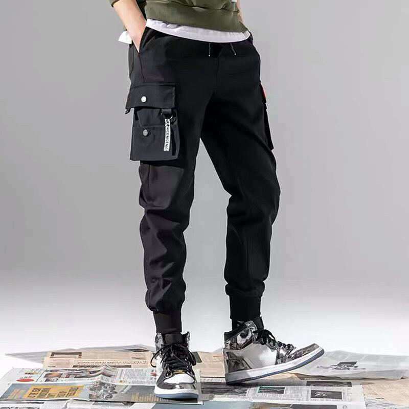 Modne męskie spodnie sportowe z wieloma kieszeniami casualowe bawełniane spodnie Cargo spodnie dresowe na siłownie spodnie męskie długie spodnie