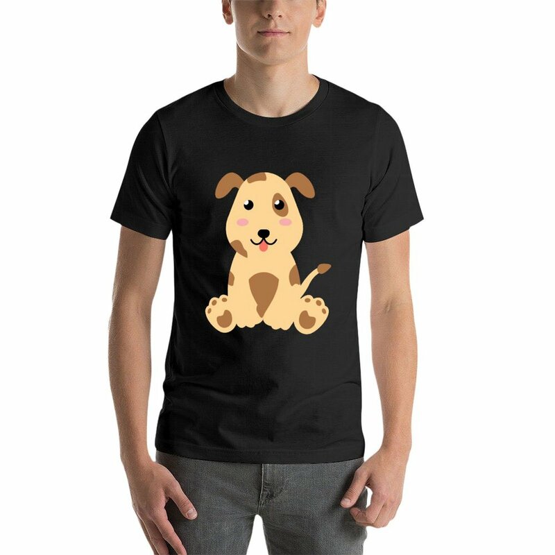 かわいい犬のヴィンテージTシャツ、男の子のための動物のプリントトップス、男性のための黒のTシャツ、夏