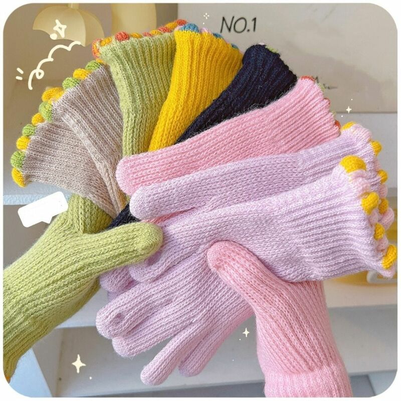 Touchscreen Full Finger Gloves Ins Solid Color Keep Warm Skiing Gloves Thicken Knitted Stretch Gloves Outdoor