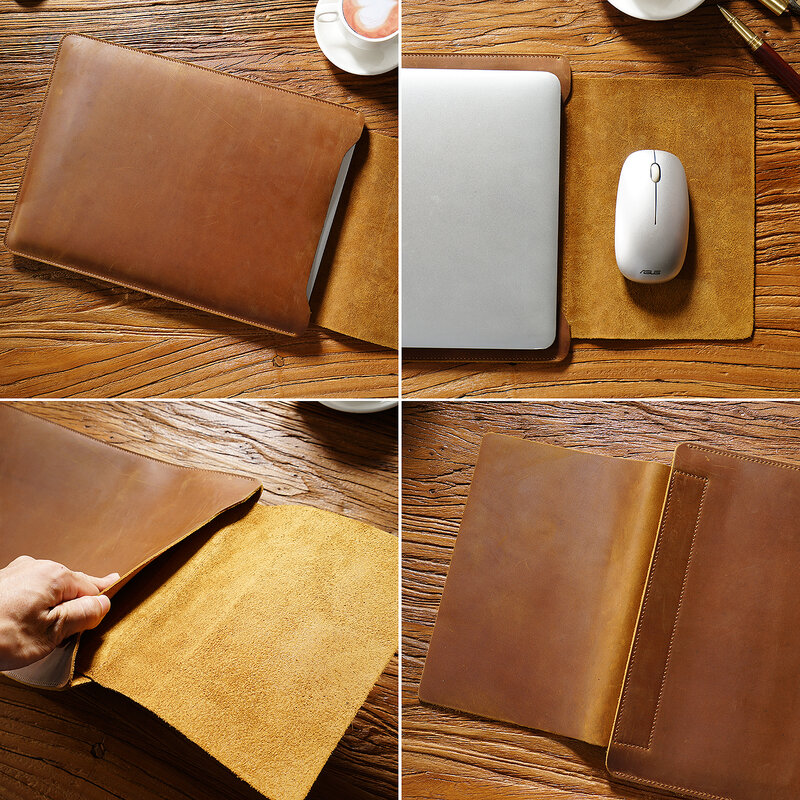 Vintage genuine leather computer bag head layer cowhide notebook sleeve is suitable for Apple Huawei 12 inch 13 inch 14 inch