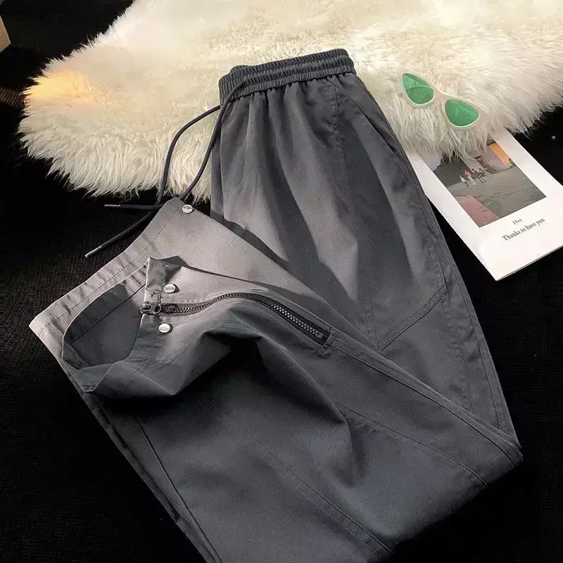 Pantalones Cargo grises para hombre, ropa técnica recta, larga, estética, talla grande, Harajuku, Y2k, lujo, barato, Verano