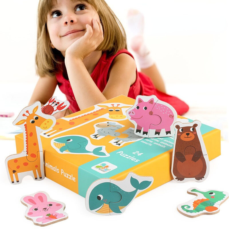 kids Cognition Jigsaw Puzzle Animal Traffic matching Fruit Vegetables Wooden Toys Early Educational puzzle for baby child Gifts