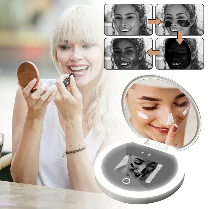 UV Sunscreen Test Camera Makeup Mirror With LED Portable Rechargeable Mirror Beauty Sunscreen Detection Makeup Removal Handheld