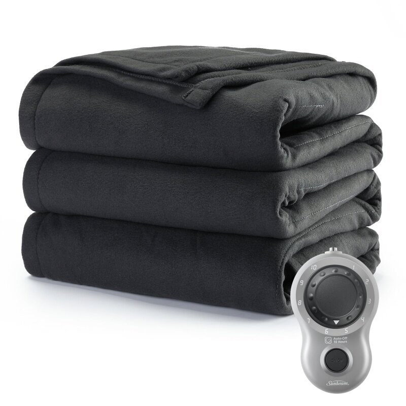 Manta eléctrica con calefacción Sunbeam, ropa de cama, forro polar completo, Ultimate Grey