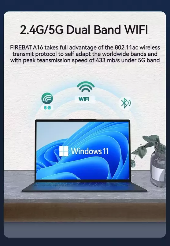 FIREBAT A16 16 Inch 100%sRGB Ultra Slim DDR4 16G RAM 1TB 1920*1200 Fingerprint Portable Intel N100 N5095 Notebook Laptop