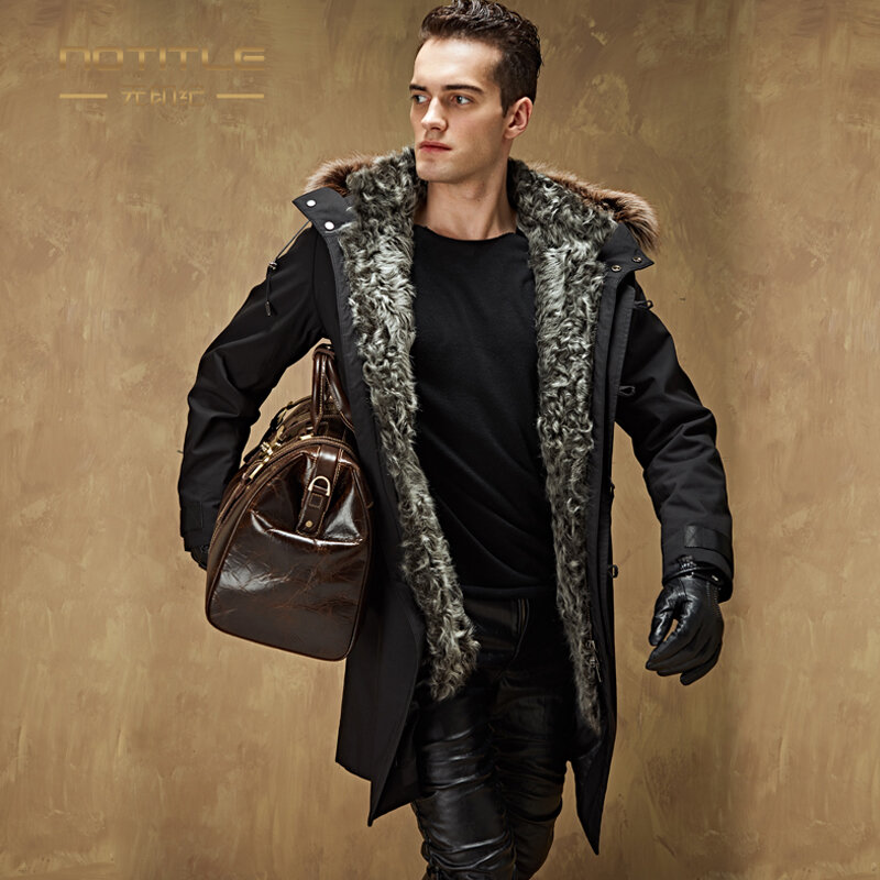 Мужская парка средней длины, пальто с подкладкой из меха ягненка, зимняя мужская одежда, уличная одежда, повседневное Мужское пальто с мехом, Модное теплое пальто с воротником из Меха чернобурки
