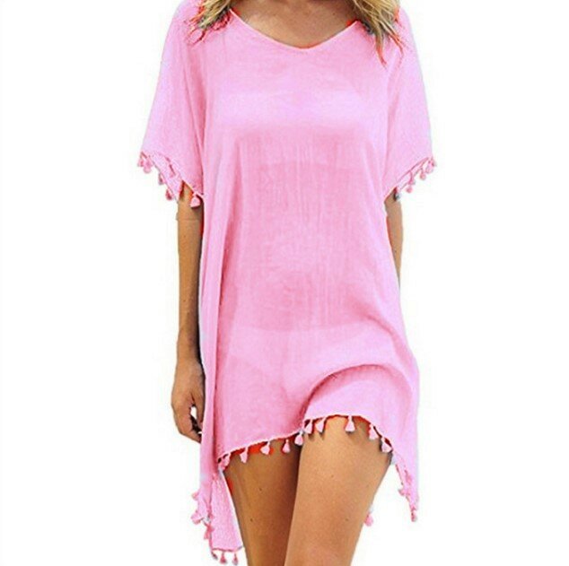 Blusa de chifón con flecos para mujer, ropa de playa, Top fino, chal rosa, primavera y verano, 2023