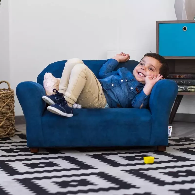 Sofa bulu anak dengan bantal dekoratif, biru dongker set 4 inci pinus