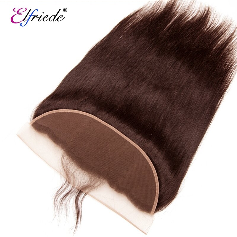 Elfriede #2 dunkelbraun gefärbte glatte Haar bündel mit Frontal 100% menschliches Haar eingenähte Schüsse 3 Bündel mit Spitzen front 13x4