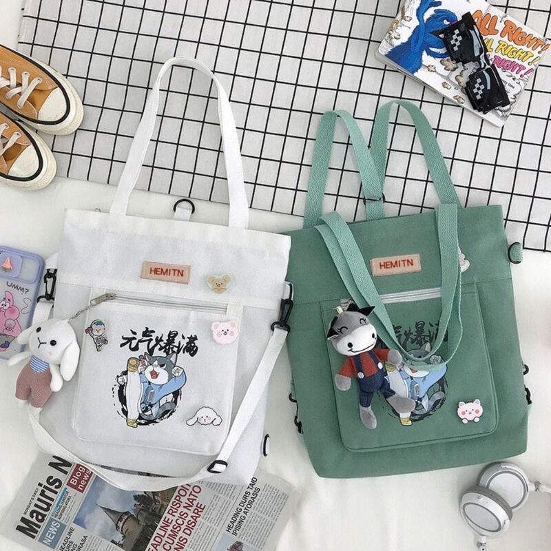 韓国風のキャンバスレディースバッグ,クロスオーバーボディバッグ,学生用バックパック,ショルダーバッグ,複数のポケット