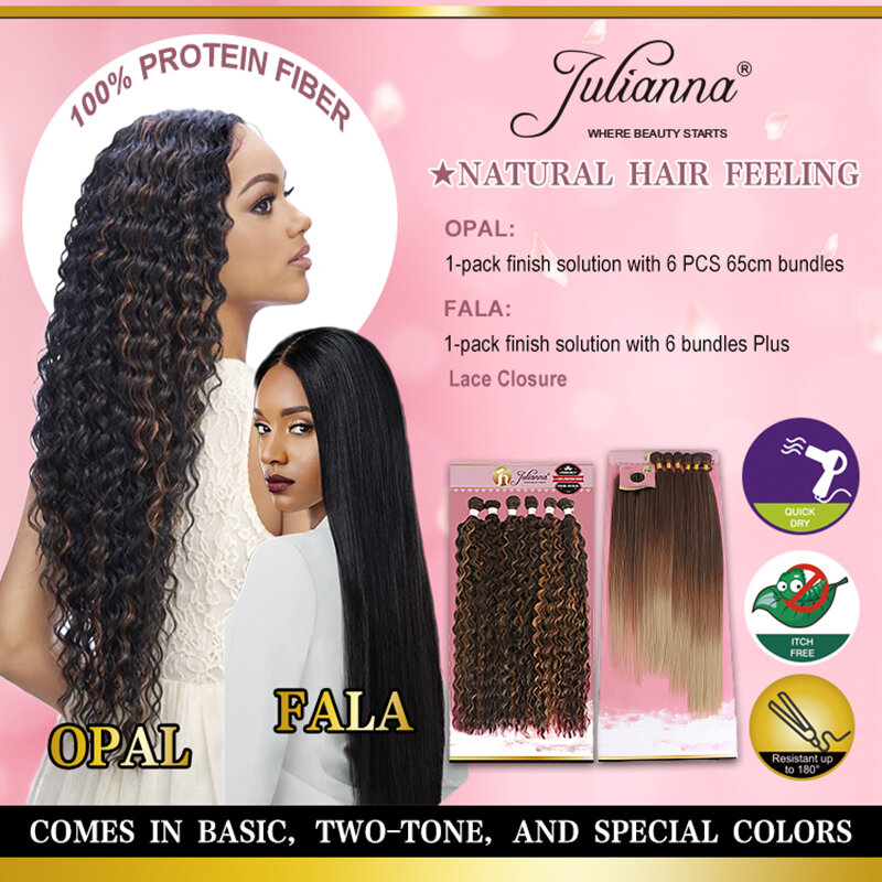 Julianna – Extensions de cheveux synthétiques Yaki Bio, longue et lisse, Bio-protéine, trame organique, avec closure, de haute qualité