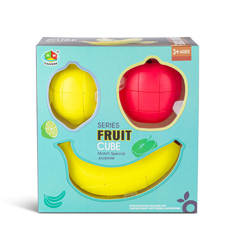 Cubo de frutas sin pegatinas para niños, plátano, manzana, limón, melocotón, cubo mágico, rompecabezas educativo, Idea de regalo
