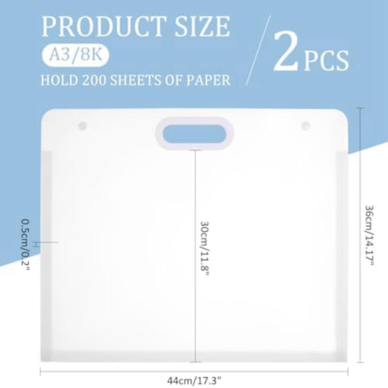 2Pcs Plastic Art Folders Waterproof Folders With Handles Rectangular Art Storage Box For Painting Sketch Photography Art