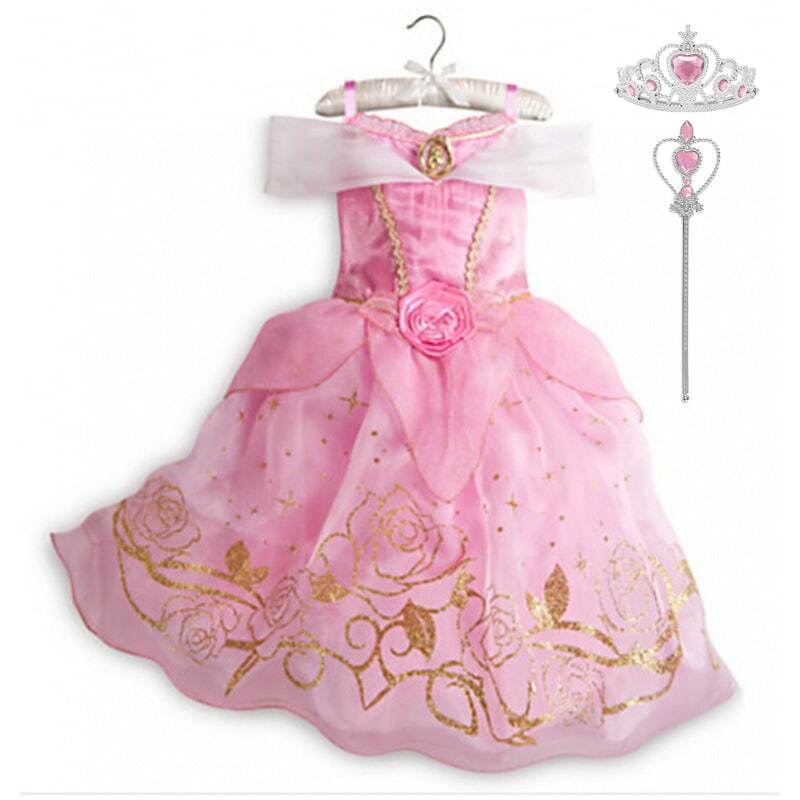 Girls Sleeping Beauty Aurora Princess Dress Children Belle Rapunzel Snow White Costume Kids Cinderella Birthday Party Prom Dress