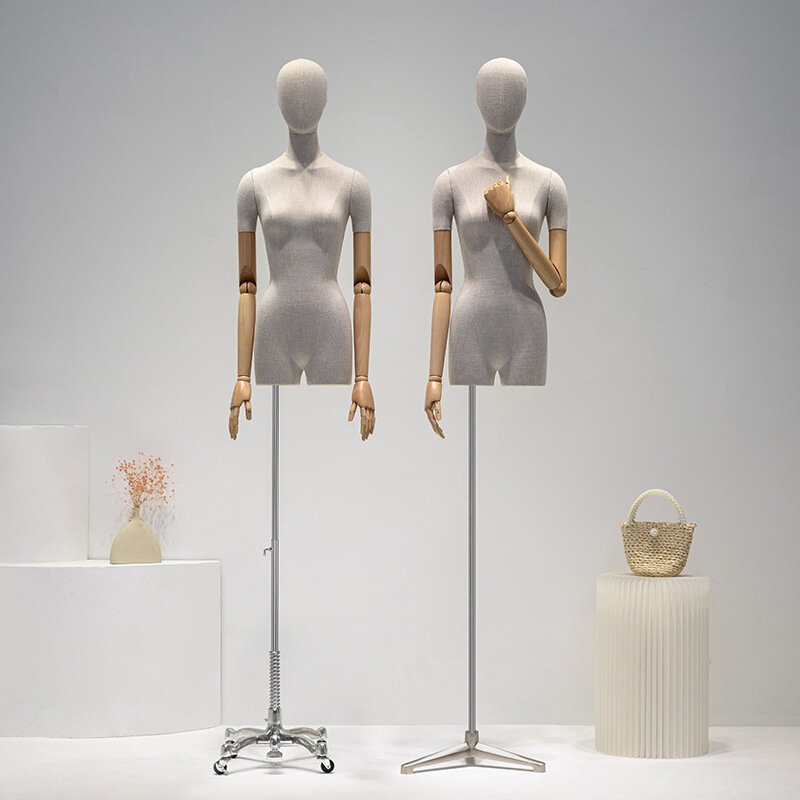Новое поступление, тканевый женский полукорпус манекен, торс металлическая основа с деревянной подставкой для демонстрации свадебной одежды, регулируемая стойка