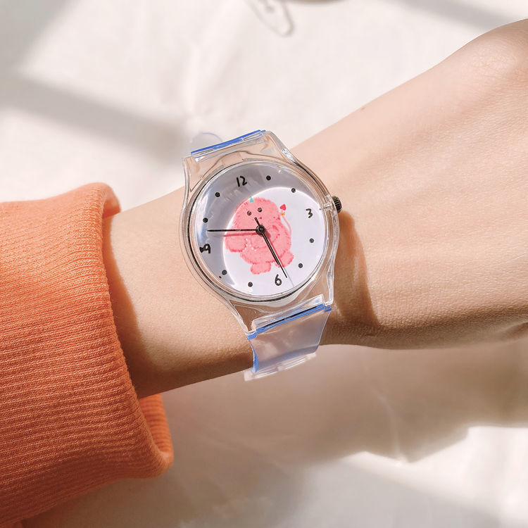 Montre à Quartz transparente pour écoliers et enfants, joli sourire, ours, cadeau pour filles