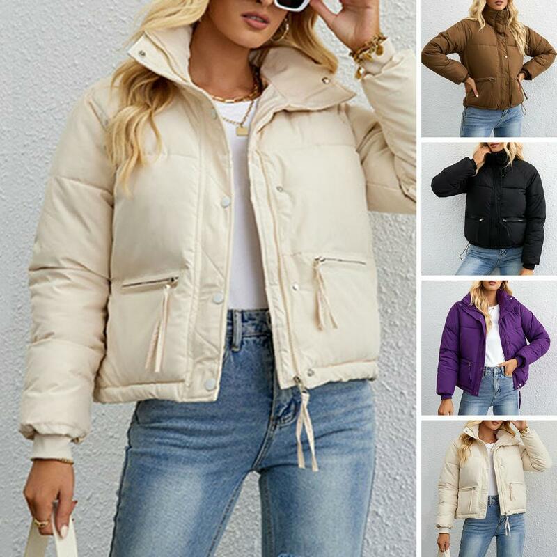 女性の厚手のコットンパッド入りジャケット、カジュアルアウトウェアコート、ラペルネック、ソフト快適、ポリエステル生地、クラシック、秋冬、ジッパー、アウター