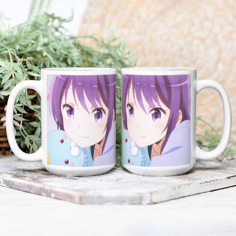 Cangkir kopi keramik imut, cangkir teh, cangkir susu, peralatan minum 15z/430ML, kartun Anime merah muda, anak perempuan
