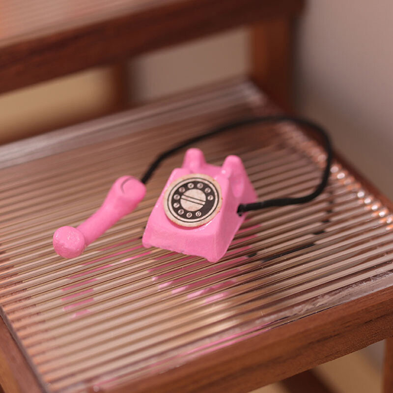 Domek dla lalek Mini Retro telefon 1:12 domek dla lalek miniaturowa symulacja Mini telefon Retro Model telefonu dom umeblowanie wystrój