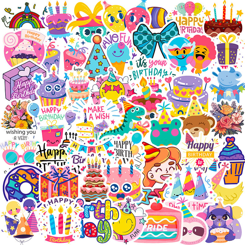 Autocollants Happy Birthday en PVC pour enfants, décoration esthétique, scrapbooking, papeterie coréenne, fournitures scolaires pour enfants, 10 pièces, 30 pièces, 50 pièces