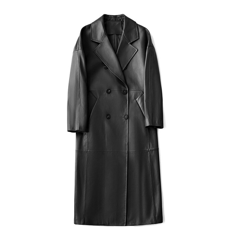 lWomen's Commuter Style, Suit Collar, Double Breasted, Long Sheepskin Top, Windbreaker, Autumn and Winter Coat