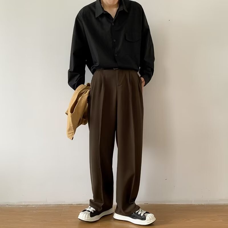 Pantalones de traje ajustados para hombre, Pantalón de vestir, informal, coreano, Formal, de oficina, color marrón y negro