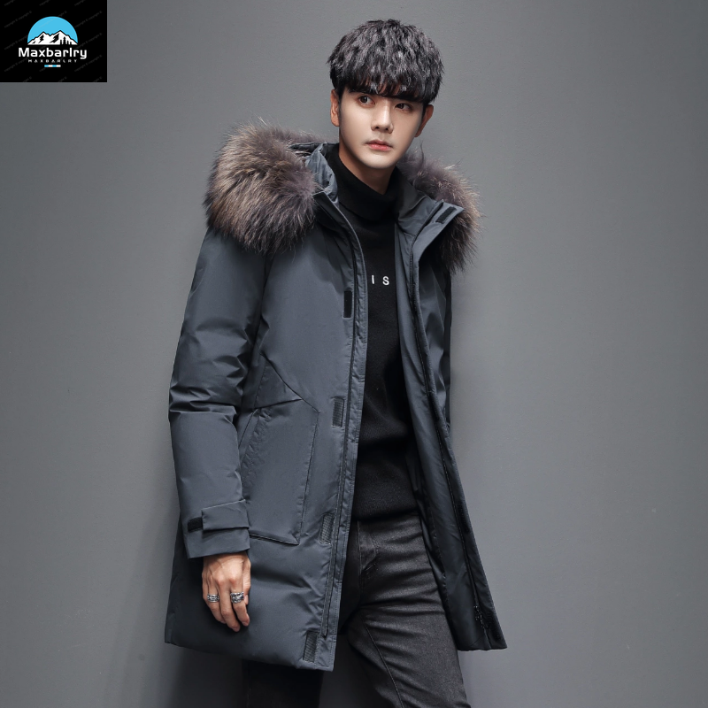 남성용 방풍 다운 재킷 코트, 따뜻한 화이트 덕 다운 후드 재킷 파카, 멀티 포켓 오버코트, 가을 겨울
