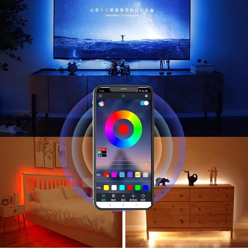 SMD5050 lampu es LED dekorasi kamar tidur, lampu Strip LED layar Desktop TV dekorasi kamar tidur perubahan warna DC 5V 1m 2m 3m 4m 5m