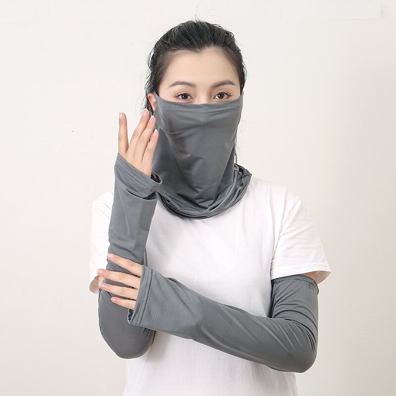 Penutup lengan Balut leher luar ruangan, perlindungan UV melindungi seluruh lengan olahraga tahan matahari masker sutra es memancing memanjat wajah penutup leher