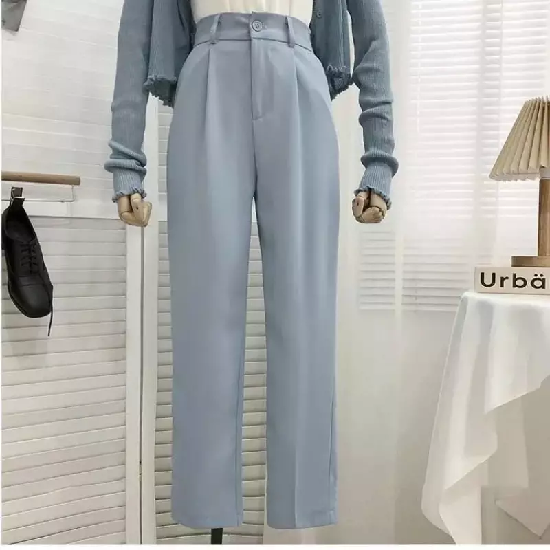 Mode Elastis Celana Pinggang Tinggi Wanita 2023 Musim Semi Kasual Longgar Lurus Celana Hitam Perempuan Sembilan Poin Setelan Celana Streetwear